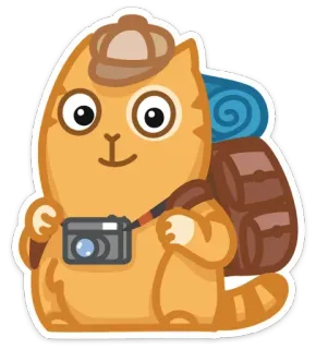 😌 gato, viagem, turista, aventura, câmera, mochila, chapéu, animal telegram sticker