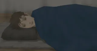 😕 спящий, аниме, человек, лежащий, спальня, одеяло telegram sticker