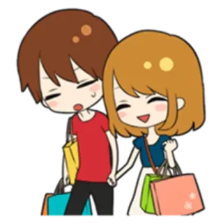 🛍 Compras, Casal, Desenho animado, Feliz, Amor, Diversão whatsapp sticker
