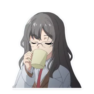 ☕️ dziewczyna anime, kawa, herbata, picie, okulary, anime, kobieta telegram sticker