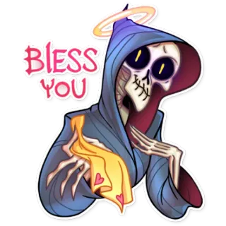 😇 Bless You esqueleto, anjo, saúde, auréola, morte, ceifador, corações telegram sticker