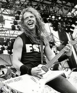 😃 James Hetfield MORE BEER! james hetfield, metallica, birra, chitarra, musica, rock, metal telegram sticker