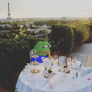 😔 Pepe the Frog pepe, grenouille, mème, mème internet, dîner, france, tour eiffel telegram sticker