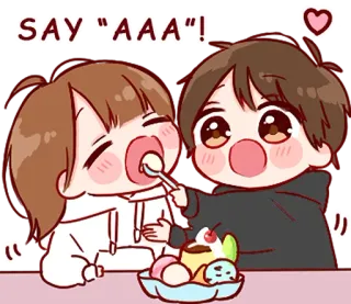 🍨 SAY “AAA”! Cartone animato, Coppia, Carino, Cibo, Amore, Dolce telegram sticker