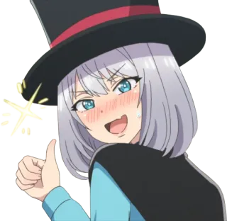 👍 Anime, Dziewczyna, Słodkie, Kapelusz, Magia, Kciuk w górę telegram sticker