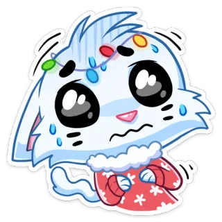 😢 gato, desenho animado, fofo, inverno, assustado, preocupado, suéter, luzes, animal telegram sticker