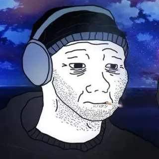 ⬛️ wojak, doomer, deprimido, fumando, cigarro, fones de ouvido telegram sticker
