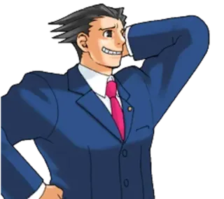 😅 Phoenix Wright Ace Attorney Phoenix Wright, Ace Attorney, personaggio, avvocato, videogioco, sicuro di sé telegram sticker