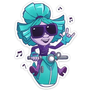 🤟 Kartun, Gadis, Skuter, Musik, Rock and roll, Kacamata hitam, Stiker telegram sticker