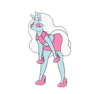 🦄 unicorn, fantasi, imut, kartun, merah muda, mode, gaun, hak tinggi telegram sticker