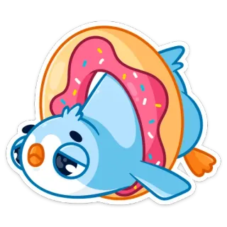😢 pájaro, dona, lindo, dibujos animados, dulce, comida, animal telegram sticker