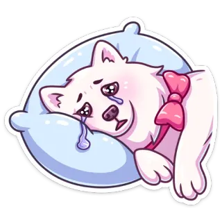 😭 cachorro, chorando, triste, travesseiro, laço, fofo, desenho animado telegram sticker