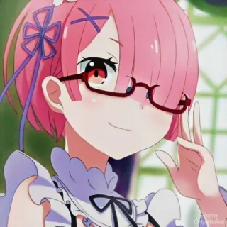 💗 Ram Re:Zero anime, girl, maid, pink hair, glasses, cartoon whatsapp sticker