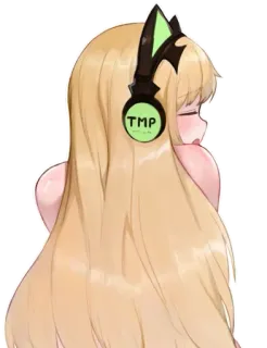 😍 TMP anime girl, headphones, TMP, blonde hair, digital art whatsapp sticker