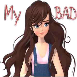 🙁 MY BAD menina, desculpa, desculpe, anime, fofa, cabelo castanho, desenho animado telegram sticker