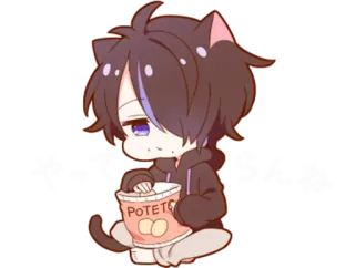 🍪 やって らんね Anime, Gato, Batata frita, Fofo, Desenho animado, Snack telegram sticker