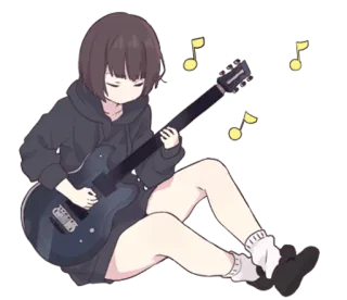 🎵 garota anime, guitarra, música, fofo, kawaii telegram sticker