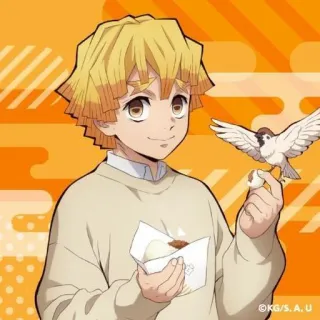🧡 Zenitsu Agatsuma Demon Slayer Anime, Demon Slayer, Zenitsu Agatsuma, Personagem, Ilustração, Mangá, Comida, Pássaro telegram sticker