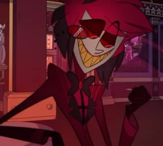 🍾 Alastor Hazbin Hotel demon, radio, kreskówka, uśmiechnięty, zły telegram sticker