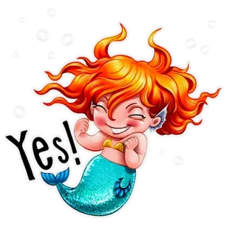 👍 Yes! mermaid, positive, cartoon, yes, approval, sea creature, orange hair whatsapp sticker