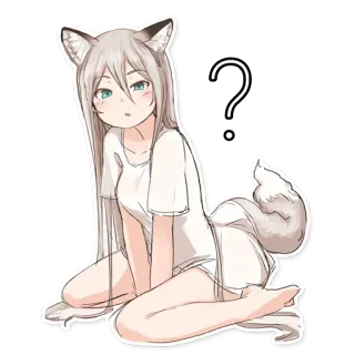 ❓ Anime, Fuchsmädchen, Fragezeichen, Süß, Cartoon, Kemonomimi telegram sticker