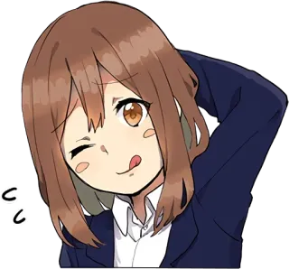 😋 Anime, Dziewczyna, Mrugnięcie, Słodkie, Oblizywanie ust, Marynarka, Brązowe włosy telegram sticker