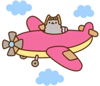 🚁 Pusheen pusheen, cat, airplane, flying, cartoon whatsapp sticker