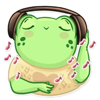 🎧 лягушка, музыка, наушники, мультфильм, милый, слушает, расслабляющий telegram sticker