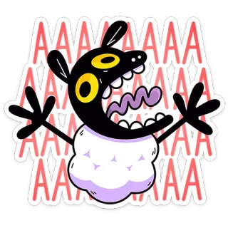 🐏 AAAAAAA cartoon, schreeuwend, monster, grappig, uitdrukking, angst, paniek whatsapp sticker