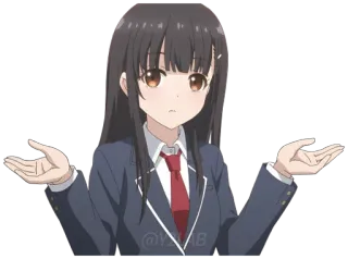 🤷‍♀️ Anime, Garota, Encolhendo os ombros, Gesto, Insegura, Uniforme escolar whatsapp sticker