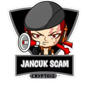 😡 JANCUK SCAM -CRYPTOIZ- Betrug, Krypto, Digitale Kunst, Figur, Megafon, Cartoon whatsapp sticker