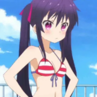 💧 Anime Mädchen, Bikini, Sommer, Cartoon, Strand, süß, lila Haare telegram sticker