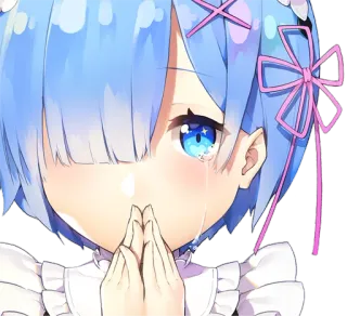 😭 Rem anime, crying, maid, kawaii, blue hair, female telegram sticker