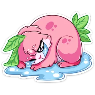 😭 สัตว์, การ์ตูน, น่ารัก, เศร้า, สีชมพู, สีพีช telegram sticker
