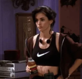 😐 Monica Geller Friends Monica Geller, Przyjaciele, trening, Nike, fitness telegram sticker
