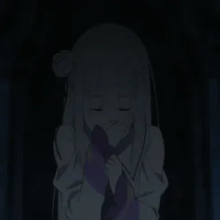 🤍 Emilia Re:Zero anime, piangendo, triste, ragazza, capelli lunghi telegram sticker