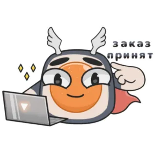 😉 заказ принят desenho animado, entrega, pedido, negócios, asas, laptop telegram sticker