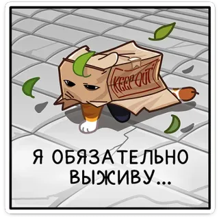 💪 Я ОБЯЗАТЕЛЬНО ВЫЖИВУ... gatto, sacchetto di carta, vietato l'ingresso, sopravvivere, triste, cartone animato telegram sticker