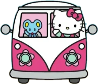 🚘 Hello Kitty Hello Kitty, мультфильм, животное, розовый, милый, автобус telegram sticker