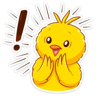 😳 kurczak, kreskówka, zwierzę, żółty, słodki, wykrzyknik, ptak, szczęśliwy telegram sticker