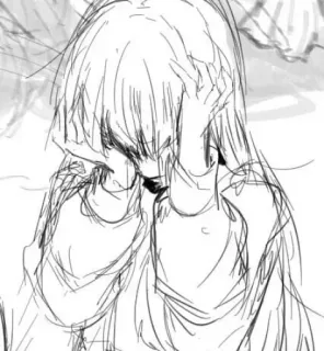 😔 Anime, Dziewczyna, Smutny, Szkic, Rysunek telegram sticker