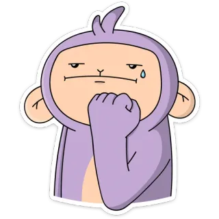 👊 monyet, kartun, berpikir, sedih, ungu, binatang whatsapp sticker