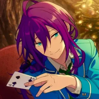 😏 Anime, Mangá, Personagem, Cabelo roxo, Olhos azuis, Cartas de baralho whatsapp sticker