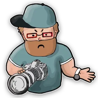 😡 nhiếp ảnh gia, máy ảnh, tức giận, đàn ông, râu, phim hoạt hình, chân dung telegram sticker