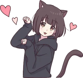 😸 Anime, Ragazza gatto, Cuori, Kawaii, Carino telegram sticker