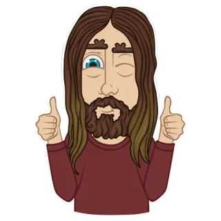 😉 мультфильм, персонаж, большой палец вверх, подмигивание, борода, мужчина telegram sticker