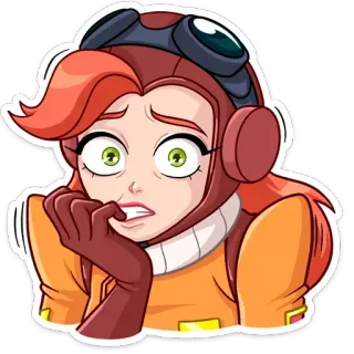 😬 การ์ตูน, นักบิน, กังวล, ประหม่า, ผู้หญิง, ภาพเคลื่อนไหว telegram sticker