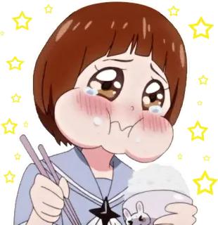 😭 애니메이션, 카와이, 귀여운, 여자, 먹방, 밥, 슬픈, 우는, SD캐릭터 telegram sticker