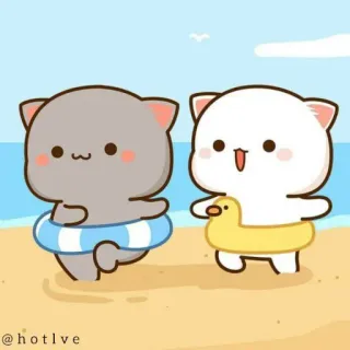 🌊 @hotlve cats, beach, summer, cartoon, cute, swim rings telegram sticker