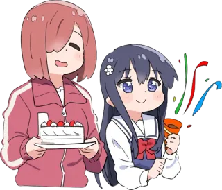 🎉 Аниме, Девушки, Торт на день рождения, Праздник, Конфетти, Милый, Друзья telegram sticker